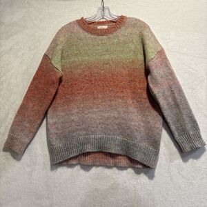 ELAN Crewneck Multi Color Ombré Drop Shoulder Knit Sweater Women's Size Small